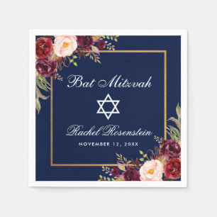 Bat Mitzvah Bourgogne Bloemen Goud Servet