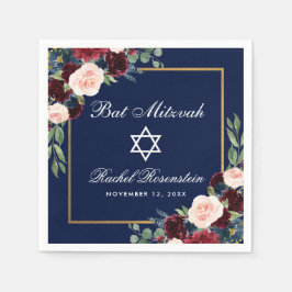 Bat Mitzvah Bourgondië Blauw Bloemen Goud Servet