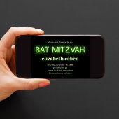 Bat Mitzvah Bright Green Neon licht sparen de datu Kaart