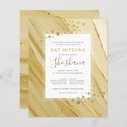 Bat Mitzvah Budget Gold Glitter Monogram (Voorkant / Achterkant)