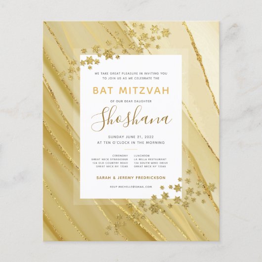 Bat Mitzvah Budget Gold Glitter Monogram (Voorkant)