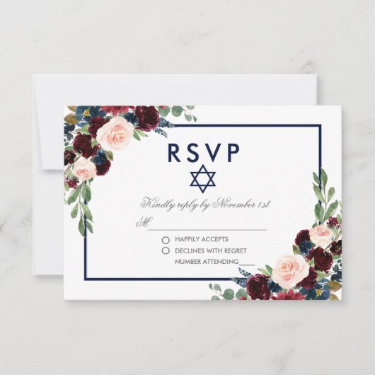 Bat Mitzvah Burgundy Blaal Silver RSVP (Voorkant)