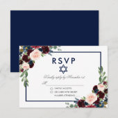 Bat Mitzvah Burgundy Blaal Silver RSVP (Voorkant / Achterkant)
