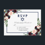Bat Mitzvah Burgundy Blaal Silver RSVP<br><div class="desc">Waterverf Burgundy Marsala Blue Floral Bat Mitzvah Silver RSVP-kaart</div>