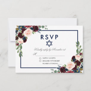 Bat Mitzvah Burgundy Blaal Silver RSVP Kaartje