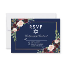 Bat Mitzvah Burgundy Blue Floral Gold RSVP