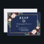 Bat Mitzvah Burgundy Blue Floral Gold RSVP<br><div class="desc">Waterverf Bourgondië Marsala Blauw Bloemen Gouden Vleermuis Mitzvah RSVP-kaart</div>