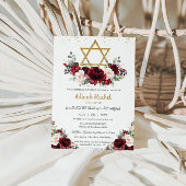 Bat Mitzvah Burgundy Blush Floral Gold Star Kaart