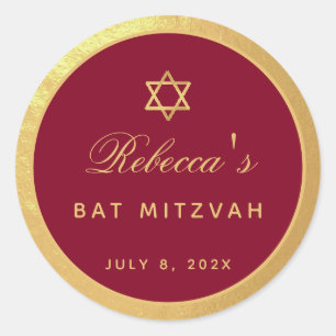 Bat Mitzvah Burgundy Faux Gold Elegant Calligrafie Ronde Sticker
