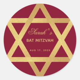 Bat Mitzvah Burgundy Faux Gold Foil Star van David Ronde Sticker