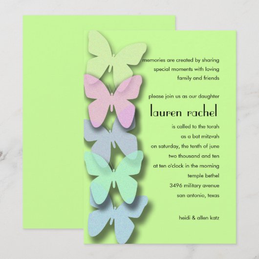 Bat Mitzvah Butterfly Border Multicolored Kaart (Voorkant / Achterkant)