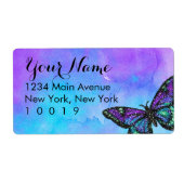 Bat Mitzvah Butterfly Paars en Blue Painted Etiket (Voorkant)