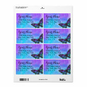 Bat Mitzvah Butterfly Paars en Blue Painted Etiket (Full Sheet)