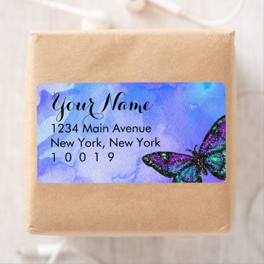 Bat Mitzvah Butterfly Paars en Blue Painted Etiket (Insitu)