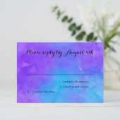 Bat Mitzvah Butterfly Paars en Turquoise Painted RSVP Kaartje (Staand voorkant)