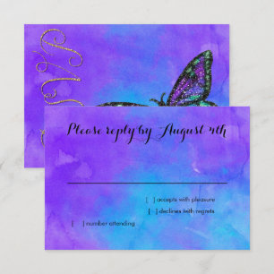 Bat Mitzvah Butterfly Paars en Turquoise Painted RSVP Kaartje