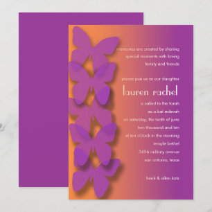 Bat Mitzvah Butterfly Paars Sinaasappel Ombre Kaart