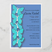 Bat Mitzvah Butterfly Turquoise en elke kleur Folie Uitnodiging (Voorkant)