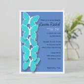 Bat Mitzvah Butterfly Turquoise en elke kleur Folie Uitnodiging (Staand Voorkant)