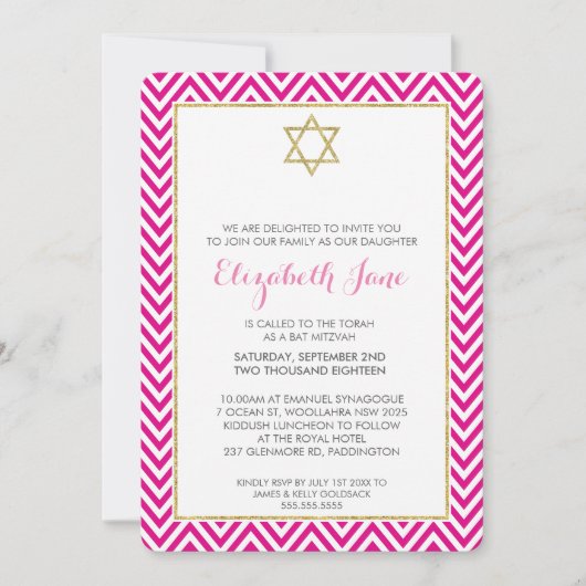 BAT MITZVAH chervon patroon goud glittery roze Kaart (Voorkant)