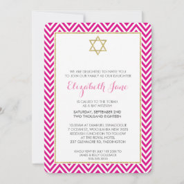 BAT MITZVAH chervon patroon goud glittery roze Kaart
