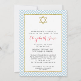 BAT MITZVAH chevron patroon goud glitterig blauw Kaart