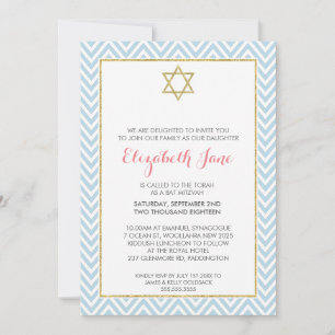 BAT MITZVAH chevron patroon goud glitterig blauw Kaart