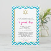 BAT MITZVAH chevron patroon gouden glitterij aqua Kaart (Staand voorkant)