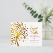 Bat Mitzvah Chic Goud Roze & Rode Folie Boom van h Save The Date (Staand voorkant)