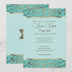 Bat Mitzvah Choose Colors Gold Filigree Kaart