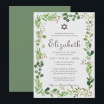 Bat Mitzvah Classic Script Waterverf Foliage Kaart<br><div class="desc">Bestaat uit elegante serif en cursieve scripttypografie op een waterverf groen bladblad botanisch lijst. 

Dit wordt ontworpen door de Uitgezochte Leveringen van de Partij,  exclusief voor Zazzle.

Hier beschikbaar:
http://www.zazzle.com/store/selectpartysupplies</div>