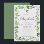 Bat Mitzvah Classic Script Waterverf Foliage Kaart<br><div class="desc">Bestaat uit elegante serif en cursieve scripttypografie op een waterverf groen bladblad botanisch lijst. 

Dit wordt ontworpen door de Uitgezochte Leveringen van de Partij,  exclusief voor Zazzle.

Hier beschikbaar:
http://www.zazzle.com/store/selectpartysupplies</div>