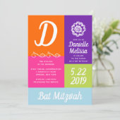 Bat Mitzvah Color Block Invitation Kaart (Staand voorkant)