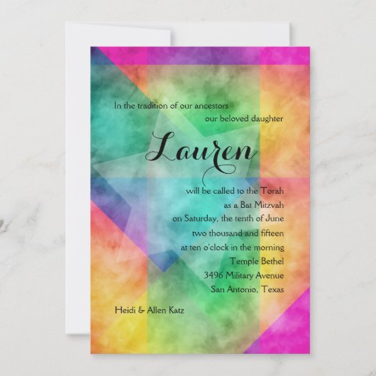 Bat Mitzvah Color Block Waterverf Design Kaart (Voorkant)