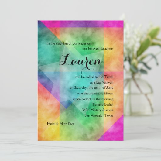 Bat Mitzvah Color Block Waterverf Design Kaart (Staand voorkant)