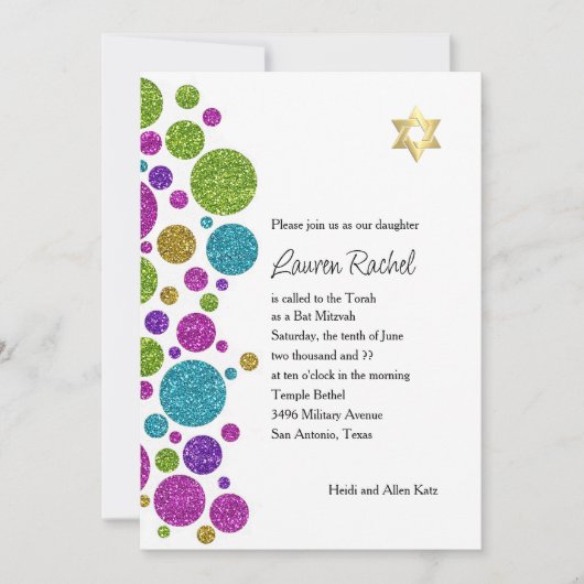 Bat Mitzvah Colorful Glittery Stippen Kaart (Voorkant)