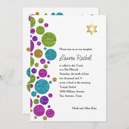 Bat Mitzvah Colorful Glittery Stippen Kaart (Voorkant / Achterkant)