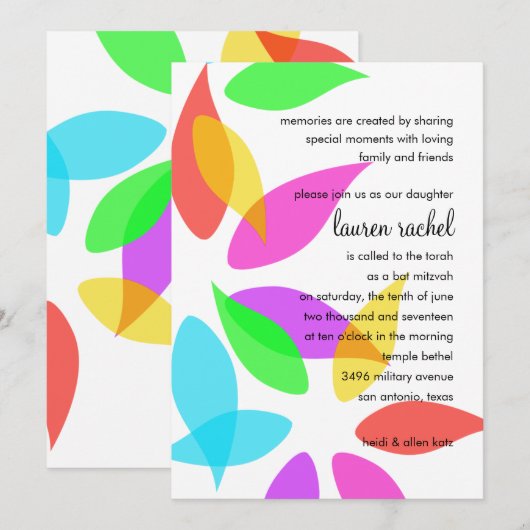 Bat Mitzvah Colorful Petals Kaart (Voorkant / Achterkant)