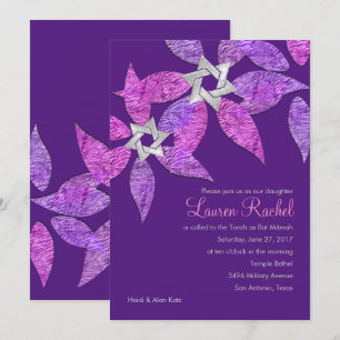 Bat Mitzvah Colorful Petals Roze en Paars Kaart