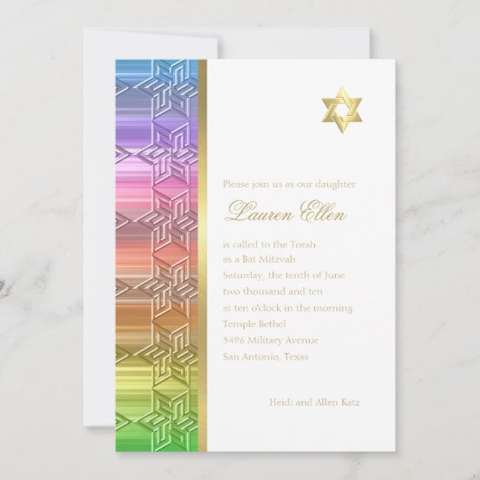 Bat Mitzvah Colorful Rainbow Star Damask Kaart (Voorkant)