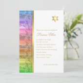 Bat Mitzvah Colorful Rainbow Star Damask Kaart (Staand voorkant)