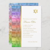 Bat Mitzvah Colorful Rainbow Star Damask Kaart (Voorkant / Achterkant)