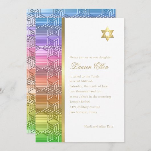 Bat Mitzvah Colorful Rainbow Star Damask Kaart (Voorkant / Achterkant)