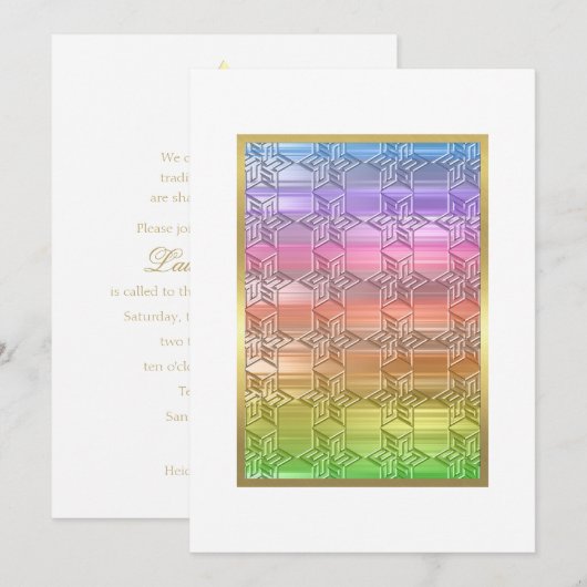 Bat Mitzvah Colorful Rainbow Star Damask Kaart (Voorkant / Achterkant)