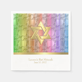 Bat Mitzvah Colorful Rainbow Star Damask Servet