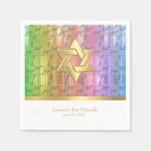 Bat Mitzvah Colorful Rainbow Star Damask Servet