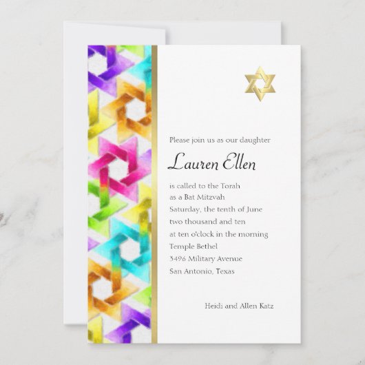 Bat Mitzvah Colorful Star Damask Kaart (Voorkant)