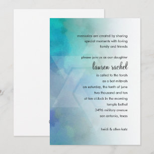 Bat Mitzvah Cool Colors Aqua Blue Paars White Kaart