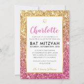 BAT MITZVAH cool luxe roze gouden glitter uitnodig Kaart (Voorkant)