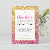 BAT MITZVAH cool luxe roze gouden glitter uitnodig Kaart (Staand voorkant)